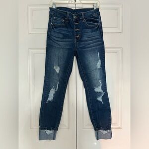 Grace & Lace Dark Blue Distressed Ankle Jeans